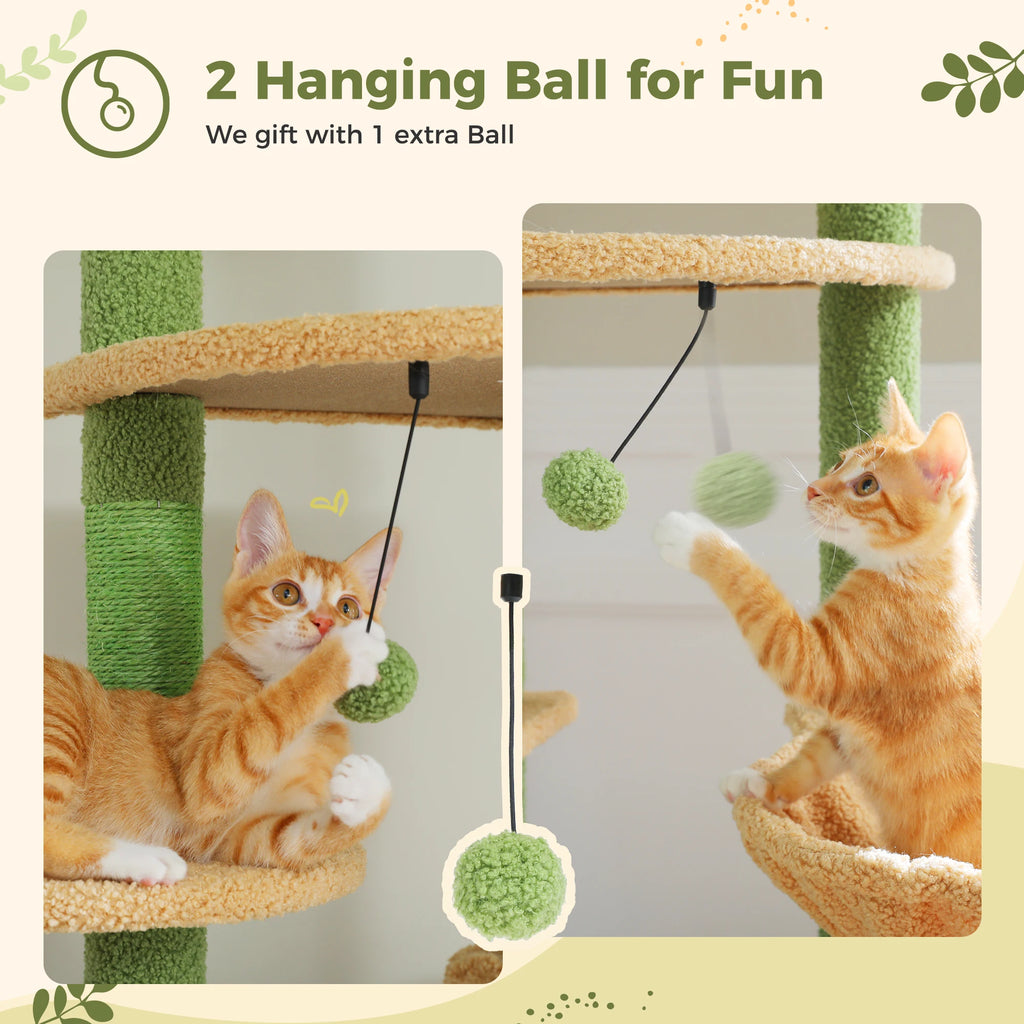 Floor-to-Ceiling Adjustable Wooden Cat Tree – Cat Tower with Hammock & Condo