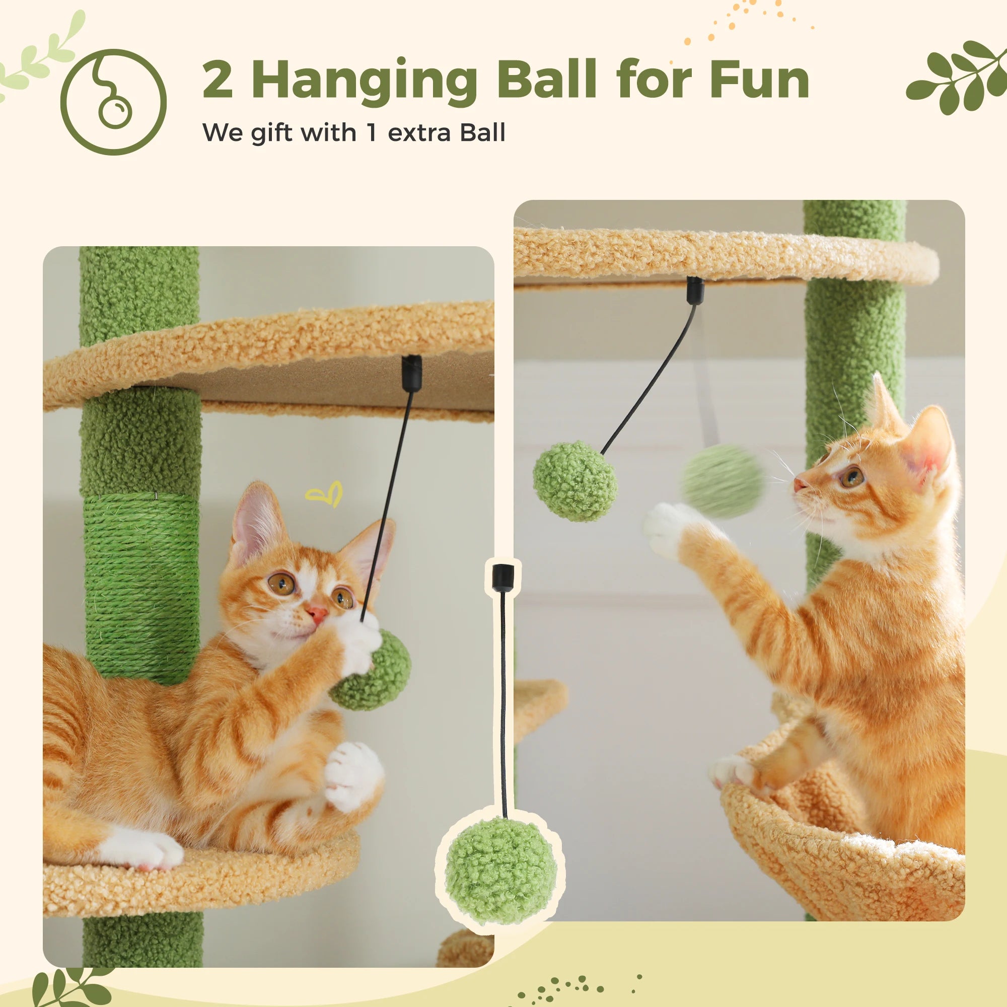 Floor-to-Ceiling Adjustable Wooden Cat Tree – Cat Tower with Hammock & Condo