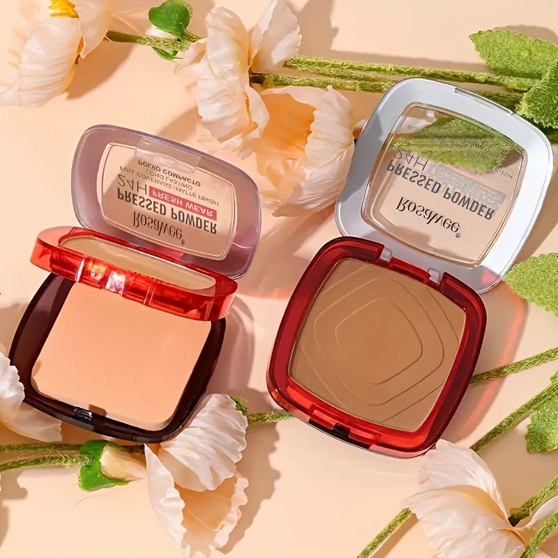 Fond de teint poudre pressée matte – Couvrance totale, avec applicateur houppette, tenue 24 h, finition matte légère et fraîche, maquillage