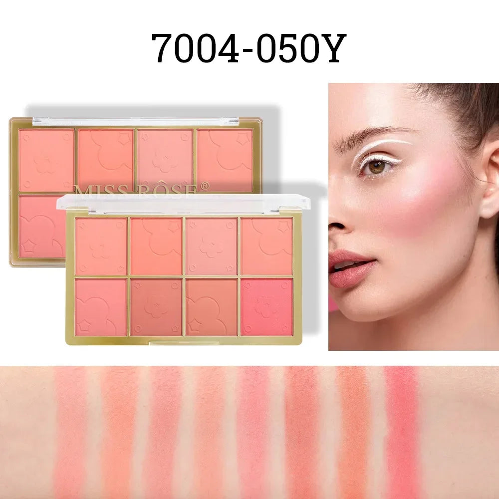 Palette de Blush 8 Couleurs — Teintes Naturelles et Nudes, Couverture Légère, Poudre Minérale Cuite, Blush Léger pour le Visage, Palette Cosmétique