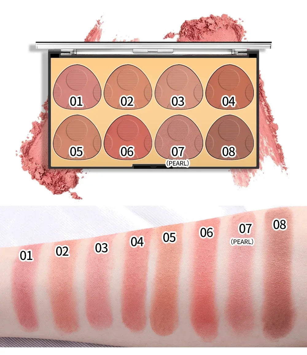 Palette de blush 8 couleurs – Mat, waterproof et longue tenue, pour contour, blush, highlighter et bronzer – Poudre maquillage éclatante