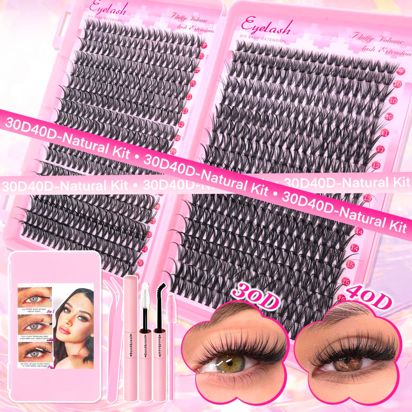 Kit Extension de Cils DIY 720 pcs Clusters Cils Individuels Avec Colle et Scellant Naturels Wispy