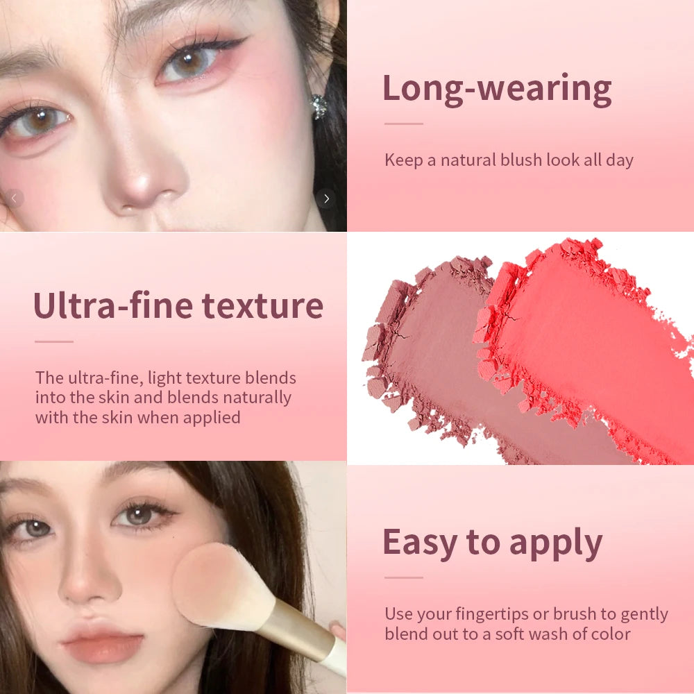 Palette de Blush Mat Embossé — Teinte Rosée, Poudre Blush Visage, Haute Pigmentation, Rose Corail pour Joues, Texture Lisse, Cosmétiques