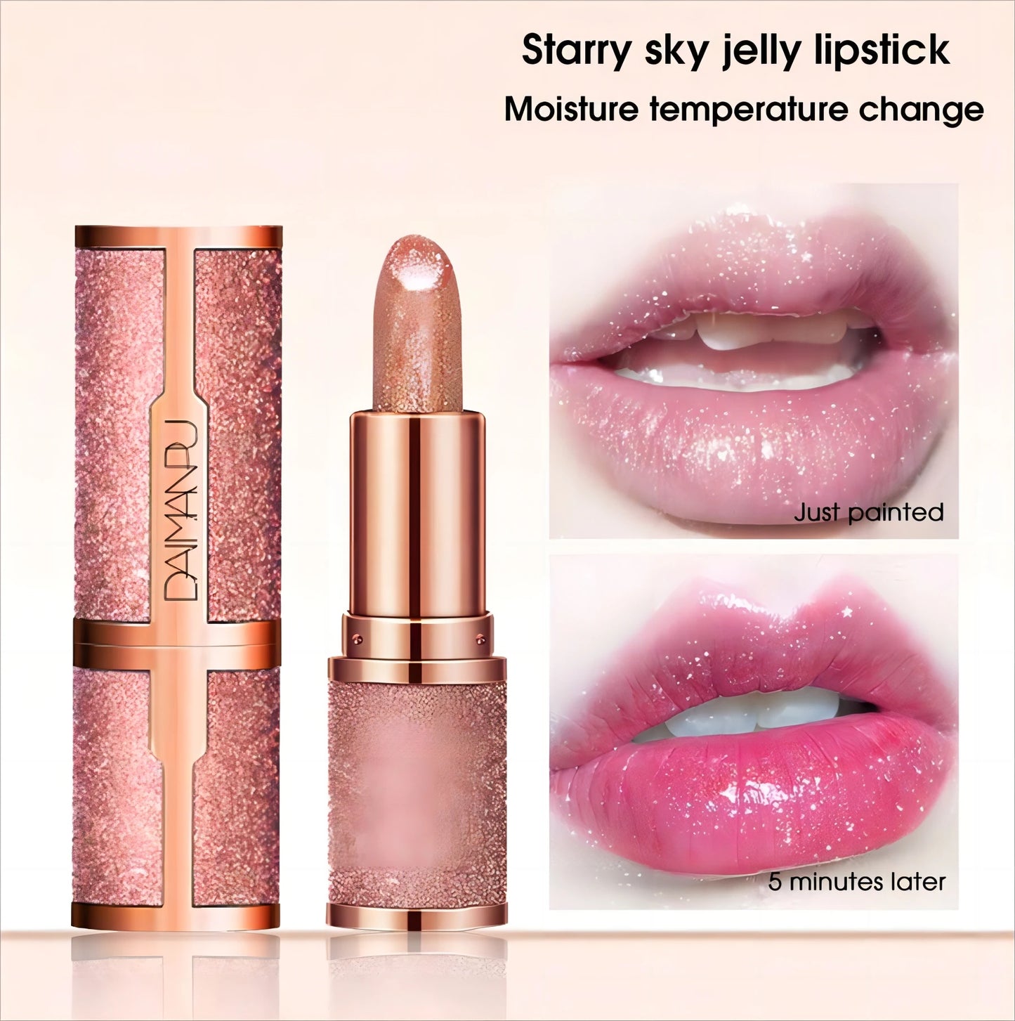 « Rouge à lèvres pailleté thermosensible – Longue tenue, waterproof »