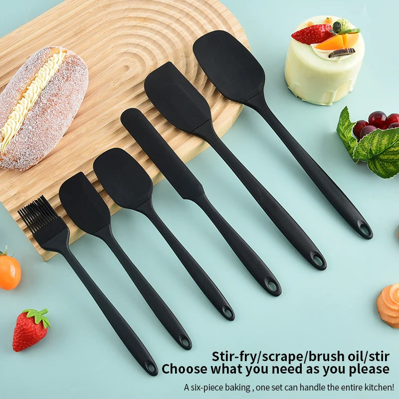 6-Piece Silicone Kitchen Utensil Set – Cream Scraper, Spatulas & Oil Brush Baking Tools Set