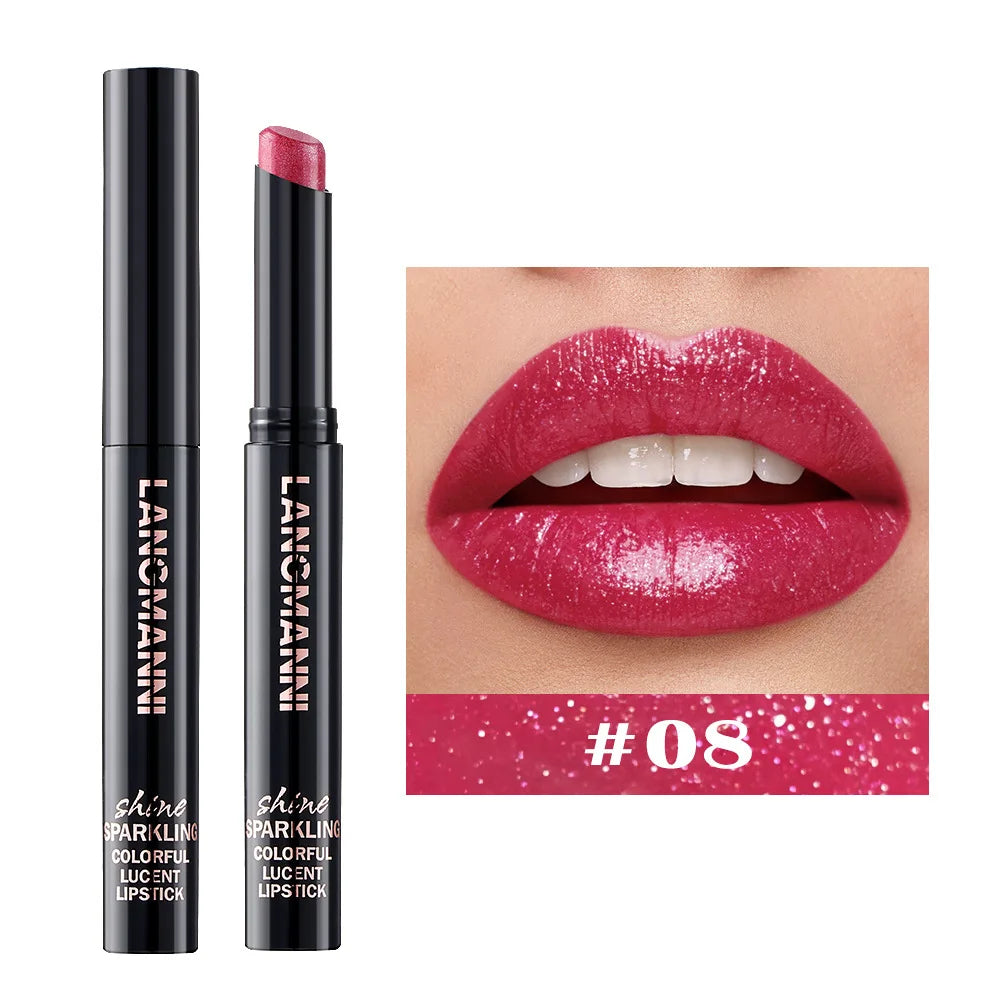 Rouge à Lèvres Nacré 10 Couleurs — Design Biseauté Pivotant | Couleur Intense & Tenue Longue Durée | Finition Brillante Hydratante, Brillance Lèvres Glossy