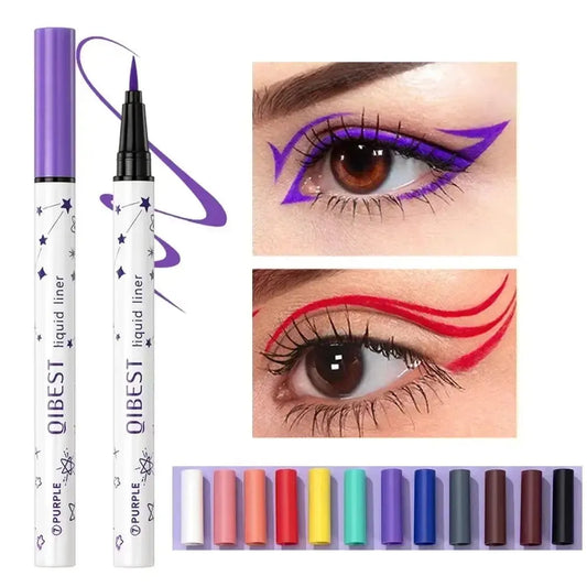 Eyeliner Liquide Mat – Waterproof, Longue Tenue, Couleurs Vert, Jaune, Violet, Bleu et Blanc, Maquillage des Yeux