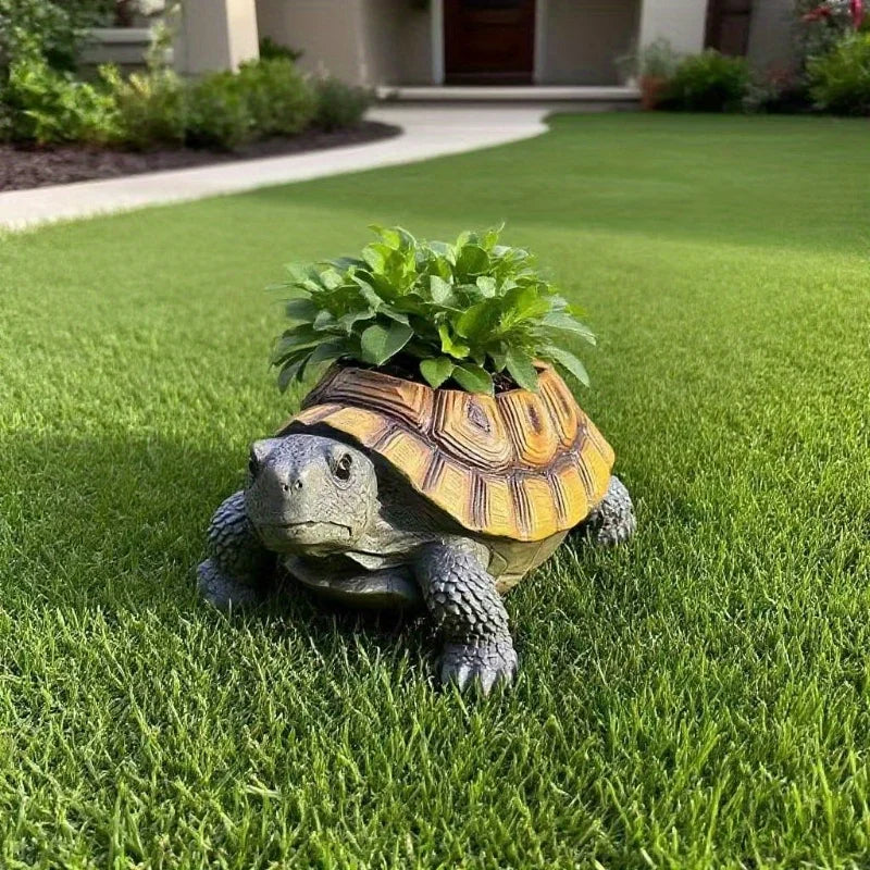 Turtle Succulent Planter – Vintage Resin Flower Pot with Drainage Hole