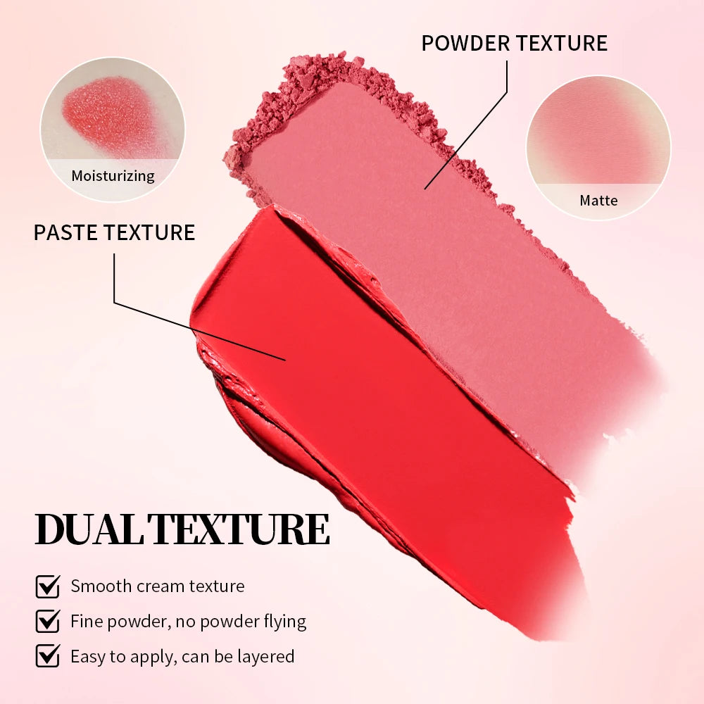 Blush— Crème-Poudre, Fini Mat, Maquillage Rose en Pan, Longue Tenue, Haute Pigmentation, Blush Naturel Mat Duo, Cosmétiques