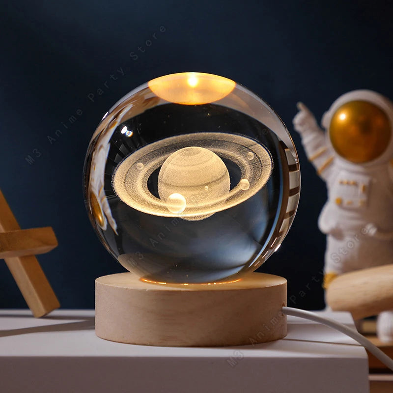 3D Crystal Ball Galaxy Lamp – LED Saturn & Moon Night Light for Bedroom Decor