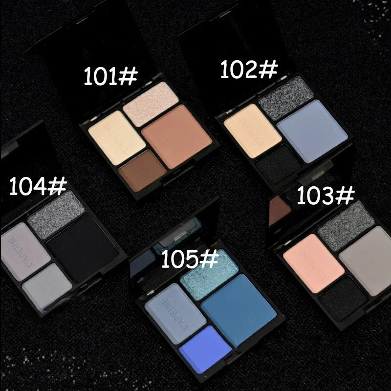Palette fards à paupières 4 couleurs, smoky punk, mats et pailletés, tons froids noir et bleu, pigments longue tenue