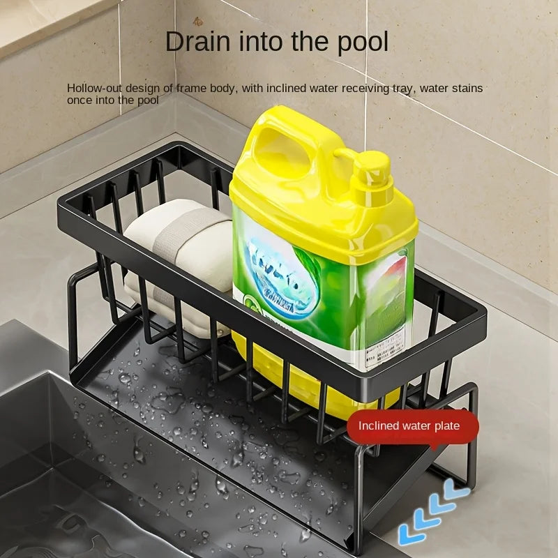 Kitchen Sink Sponge Holder with Drain Rack – Faucet Organizer & Detergent Storage Set