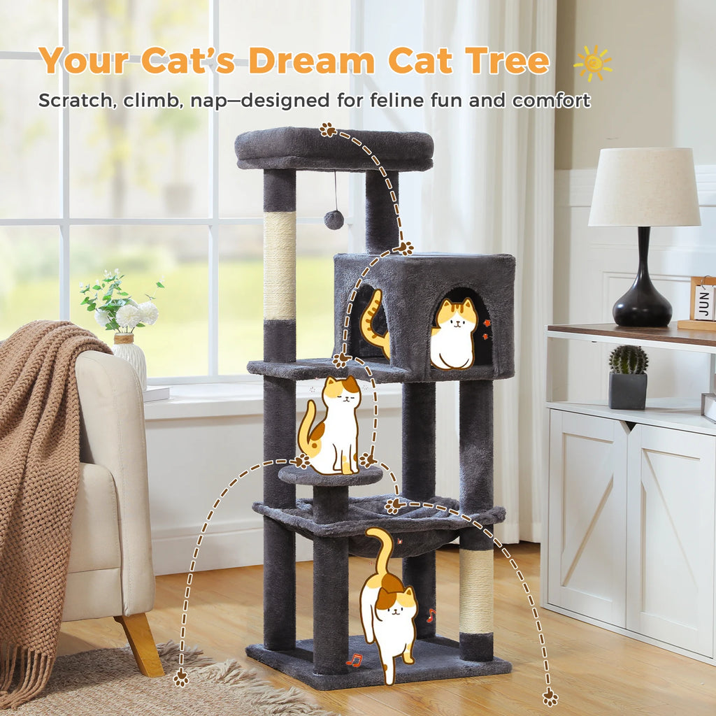 Multi-Level Cat Tree Tower – Cat Condo, Hammock & Scratching Activity Center