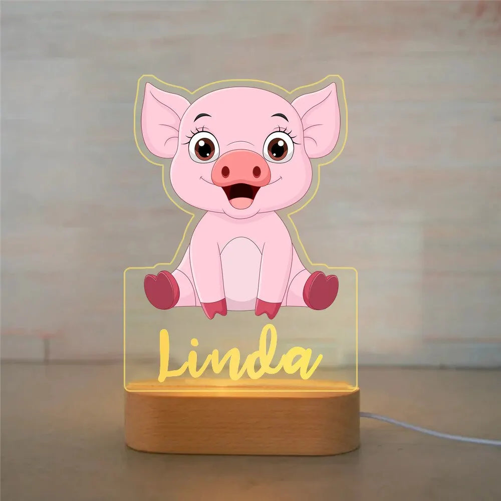 Personalized Animal Night Light with Custom Name – Acrylic LED Lamp for Kids' Bedrooms
