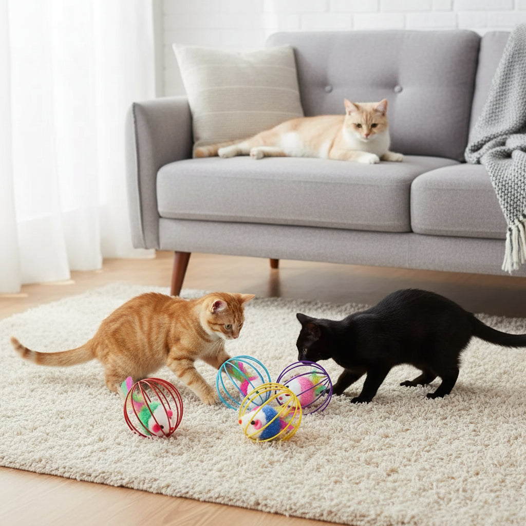 Interactive Colorful Mouse Cat Toy in Cage – Fun Chase & Play Toy for Cats