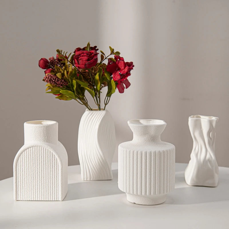 Modern White Decorative Vase – Minimalist Flower Vase for Home & Table Decor