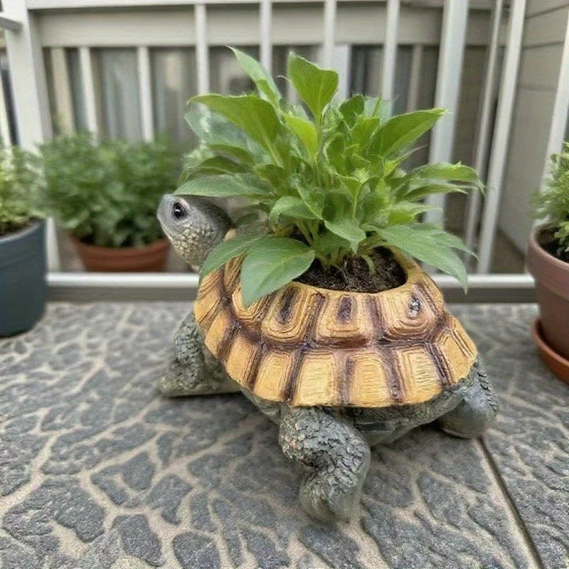 Turtle Succulent Planter – Vintage Resin Flower Pot with Drainage Hole