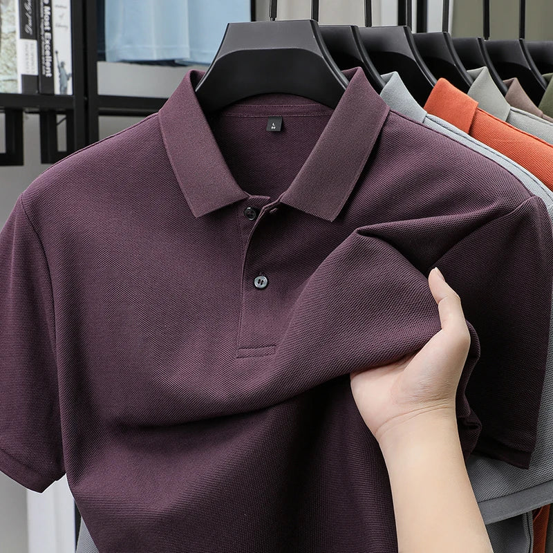 Polo à manches courtes pour hommes 100% coton confortable haut de gamme tempérament respirant décontracté été nouveau haut de couleur unie