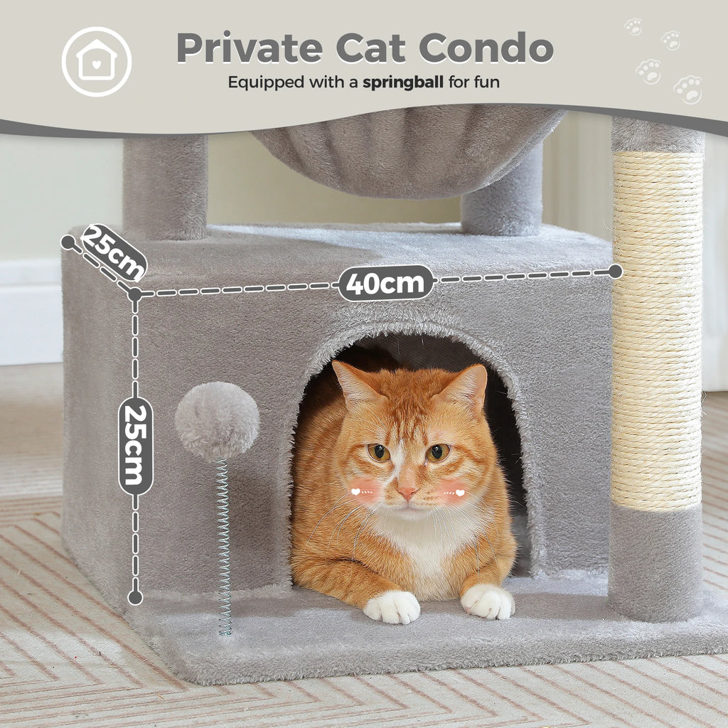 4-in-1 Cat Tree – Cat Condo, Hammock, Scratching Post & Top Perch