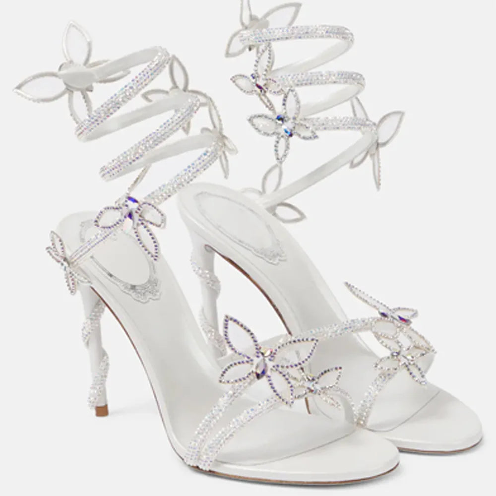 Sandales fines à talons hauts CRYSTAL  pour femmes – Style sexy avec fleurs | Bride fine à la cheville