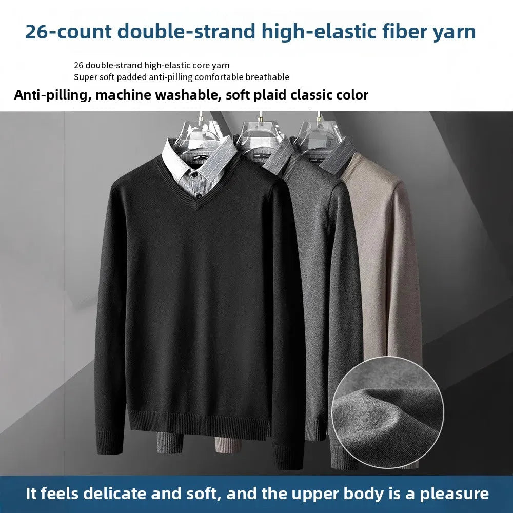 Pull tricoté élégant et ajusté pour hommes, faux deux pièces, col de chemise à la mode, automne hiver, modèle masculin aérien