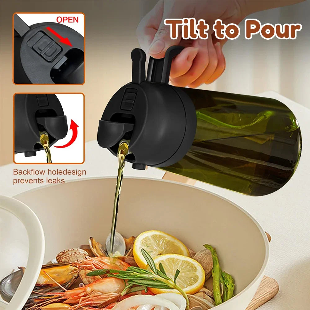 470ml Dark Green Glass Olive Oil Sprayer – 2-in-1 Oil Dispenser & Mister Bottle with Light-Blocking Design