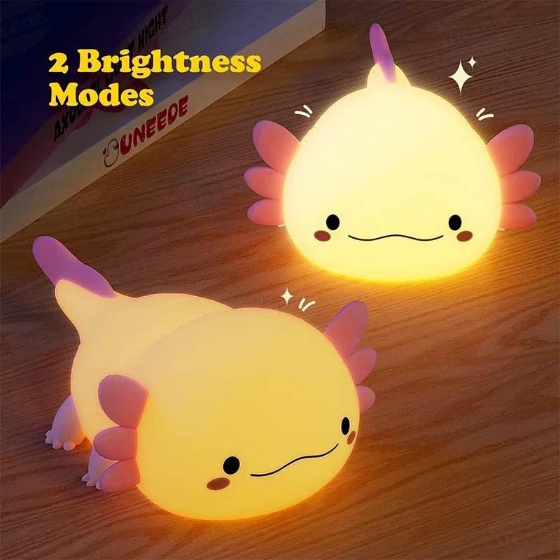Cute Axolotl Night Light – USB Rechargeable Silicone Lamp for Kids & Nursery