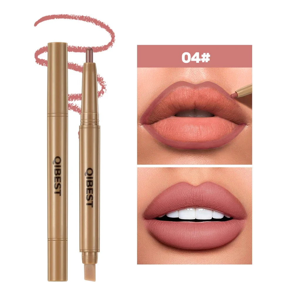 Crayon à Lèvres Double-Embout & Pinceau 2-en-1 – Mat, Contour et Teinte, Longue Tenue, Nude et Noir, Maquillage des Lèvres