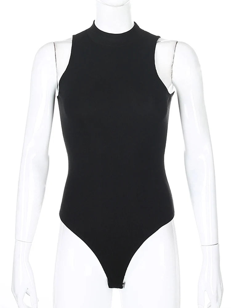 Combinaison pour femmes – Sans manches et bodycon | Style sexy noir | Top ajusté inspiré streetwear vintage Y2K et gothique | Mode tendance et vêtements stylés