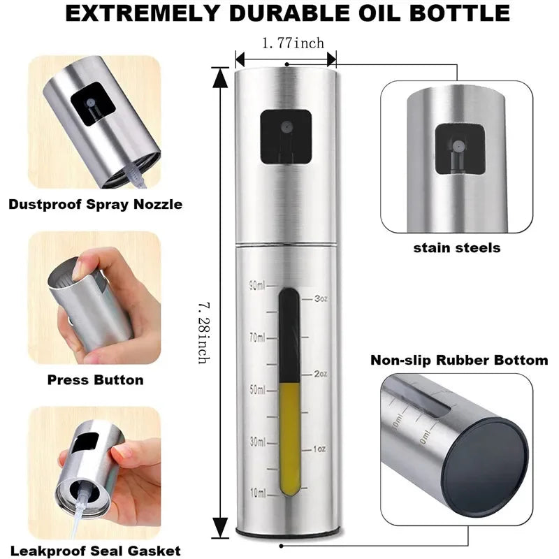 304 Stainless Steel Oil Sprayer Bottle – Refillable Olive Oil & Vinegar Mister for BBQ, Baking & Cooking
