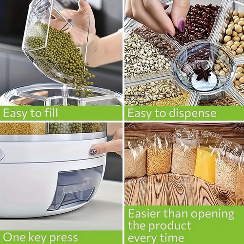 360° Rotating 6-Grid Food Dispenser – Airtight Kitchen Storage Container