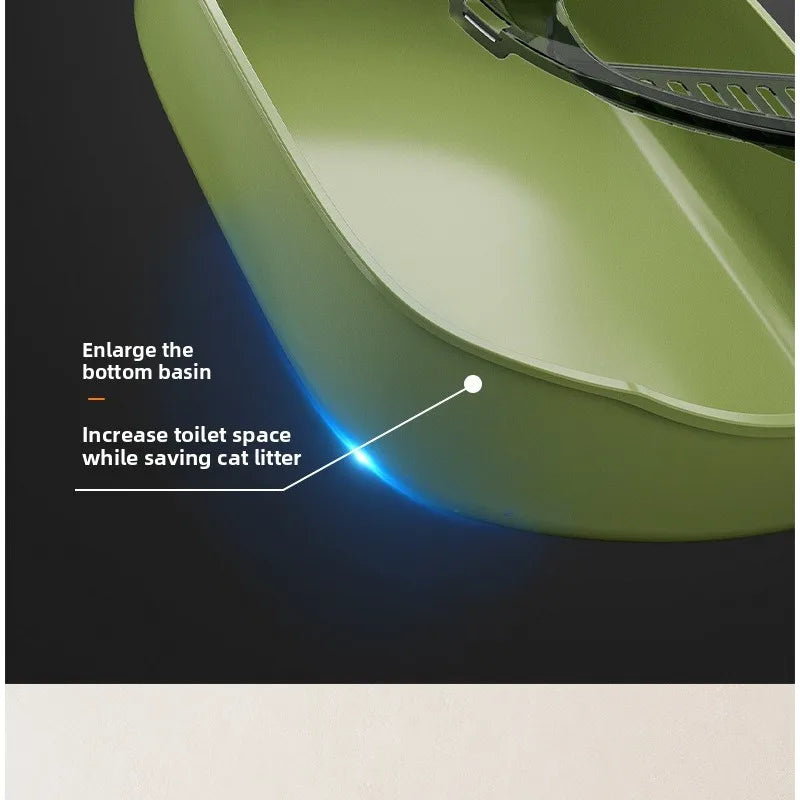 Semi-Covered Cat Litter Box – Anti-Tracking Pet Toilet with Scoop