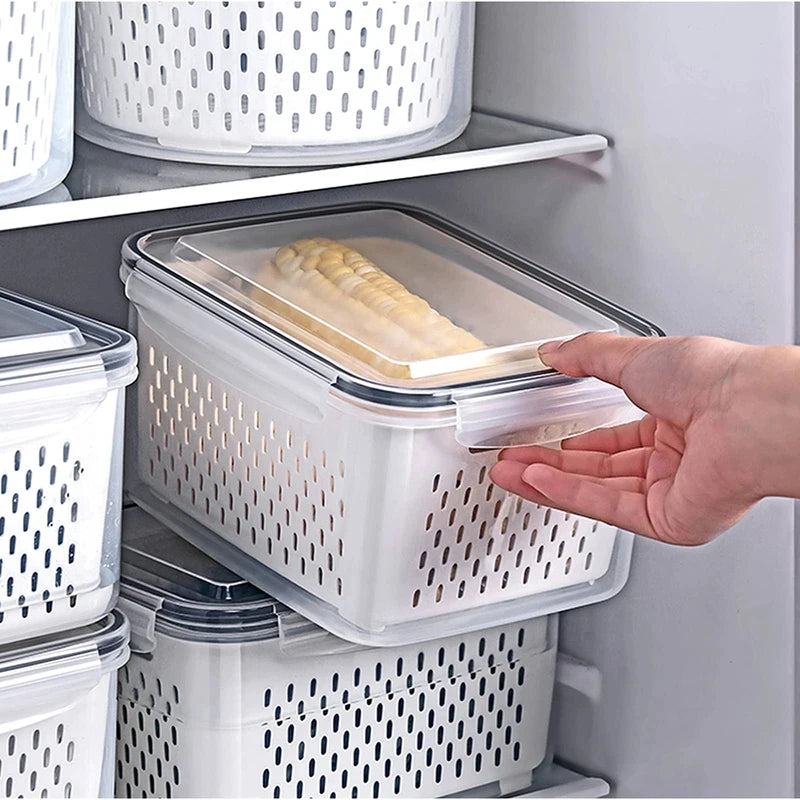 Fruit Storage Containers For Fridge With Removable Colander, Airtight Food Storage Container, Dishwasher Safe Produce Saver