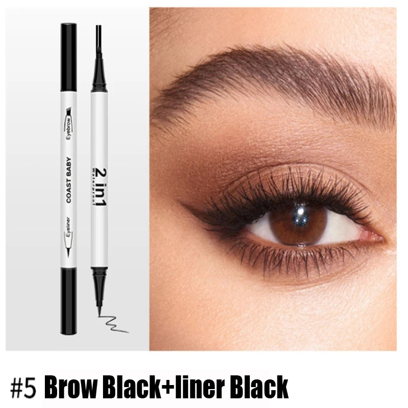 Pro 2IN1 double extrémité étanche 4 fourchettes pointe sourcil Eyeliner stylo longue durée naturel brun liquide sourcils noir Eye Liner crayon