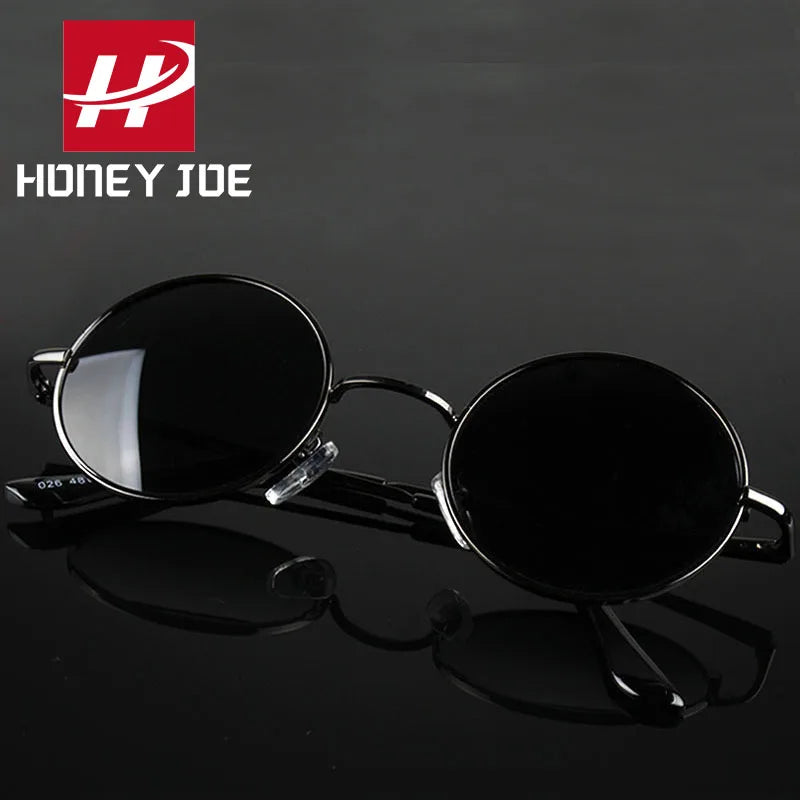 Lunettes de soleil rondes rétro vintage polarisées – Pour hommes et femmes | Monture en métal alliage de marque designer | Verres noirs avec protection UV400 | Idéales pour la conduite