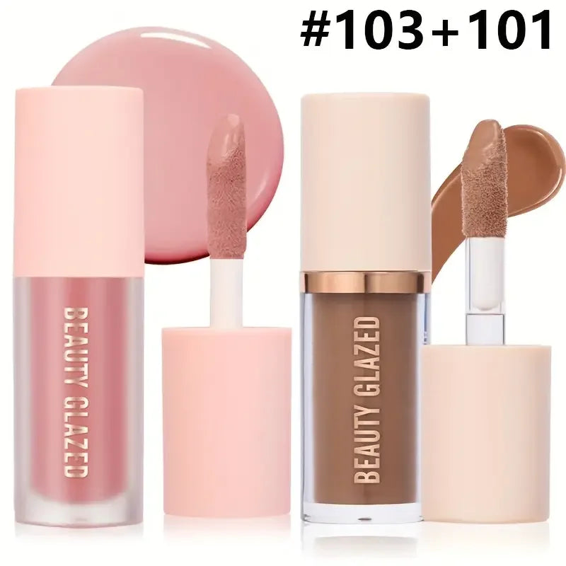 Set 2 pcs Blush Liquide & Contour — Fini Mat, Léger, Waterproof, Base Maquillage Visage, Naturel et Lisse, Combo Beauté pour Femmes