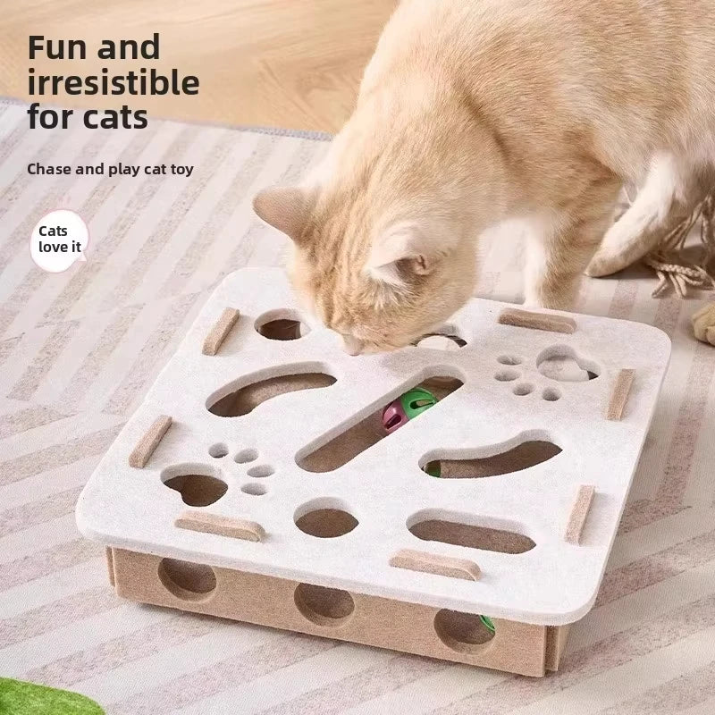 Felt Cat Puzzle Box with Ball – Interactive Hunting & Exercise Toy