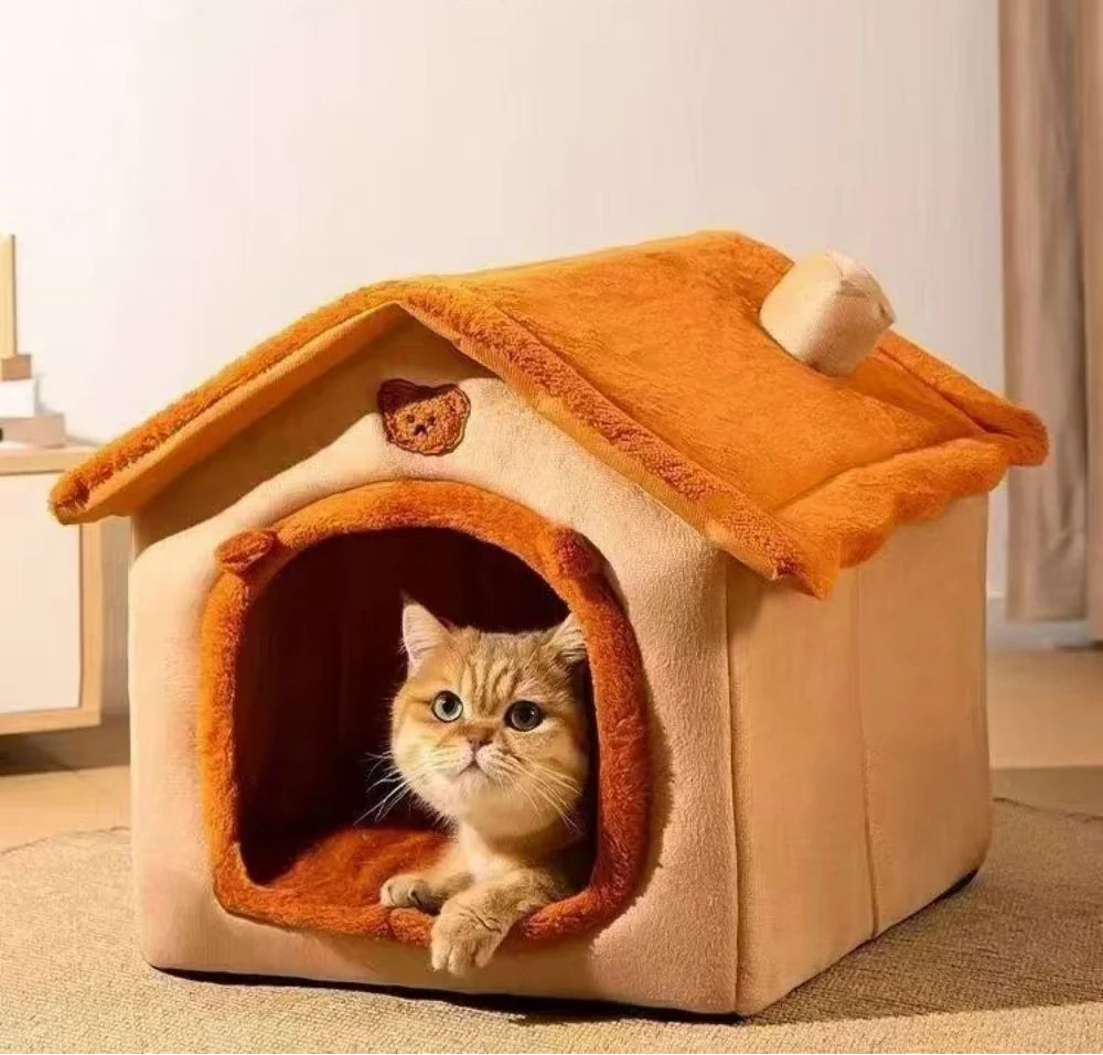All-Season Pet House Bed – Warm & Washable Dog and Cat Cave Bed