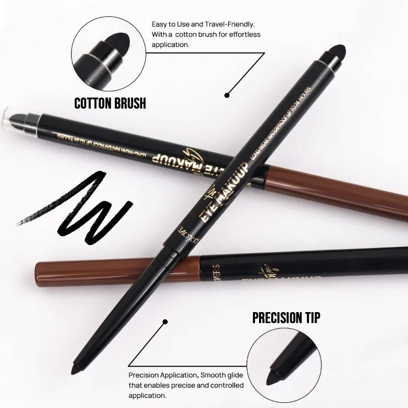 Crayon gel eyeliner double embout noir – waterproof, longue tenue, facile à appliquer, tête en coton douce, glisse lisse