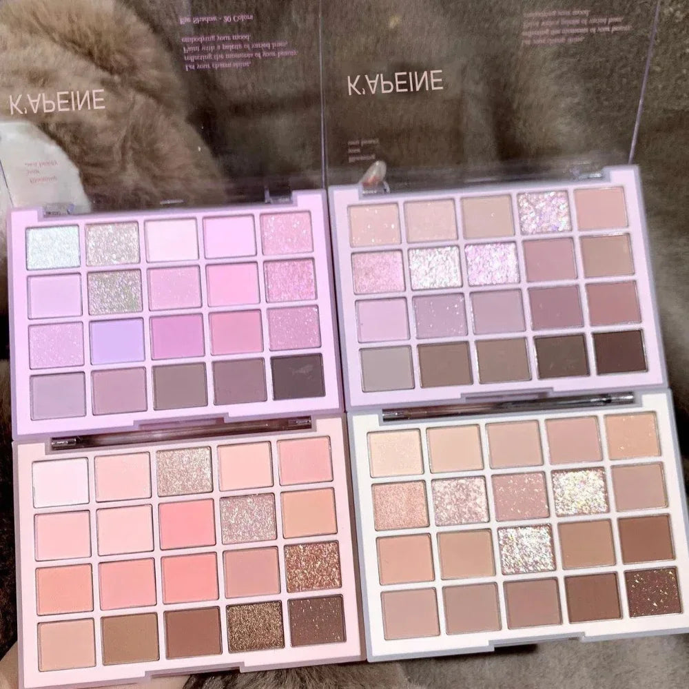 Palette fards à paupières 20 couleurs – Faible saturation, violet, mat et nacré, longue tenue, waterproof et pailleté