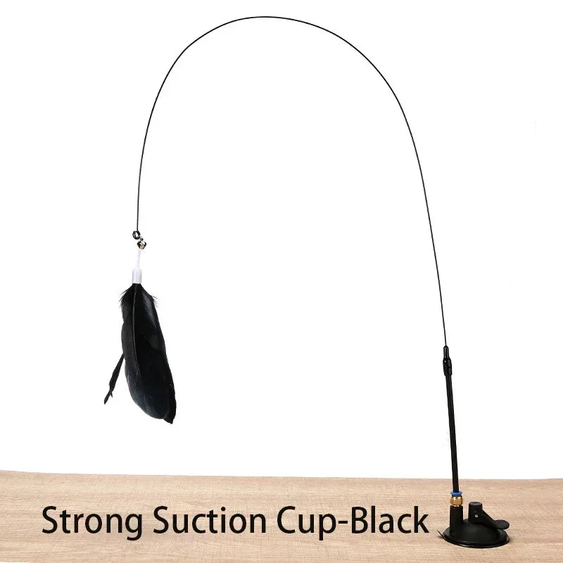 Interactive Suction Cup Feather Cat Wand Toy with Bell