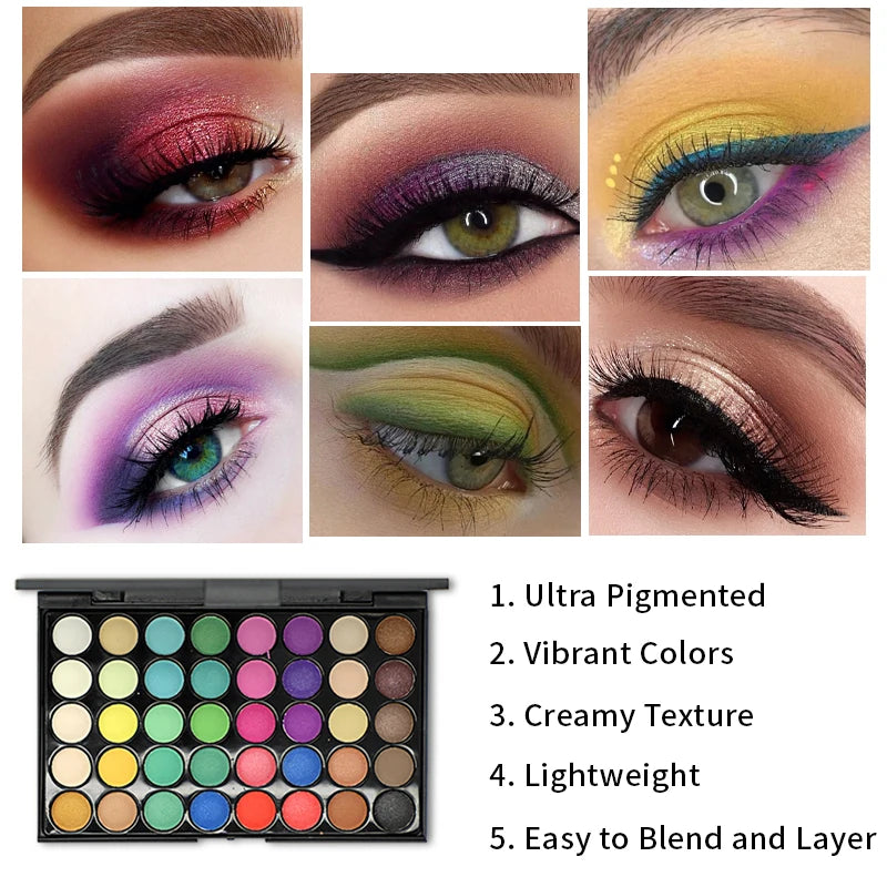 Palette fards à paupières 40 couleurs – Mat et scintillant, tons terre, longue tenue et anti-bavure, kit maquillage coréen