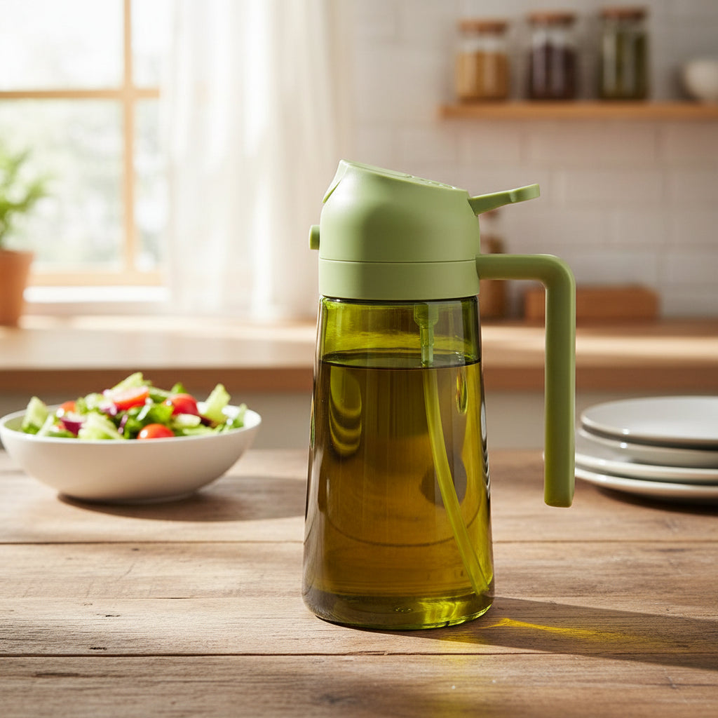 470ml Dark Green Glass Olive Oil Sprayer – 2-in-1 Oil Dispenser & Mister Bottle with Light-Blocking Design