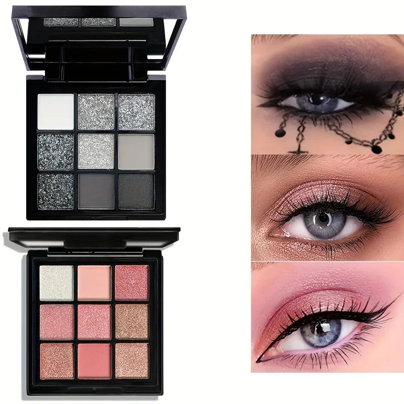 Palette fards à paupières 9 couleurs pailleté perlé mat longue tenue pour femme