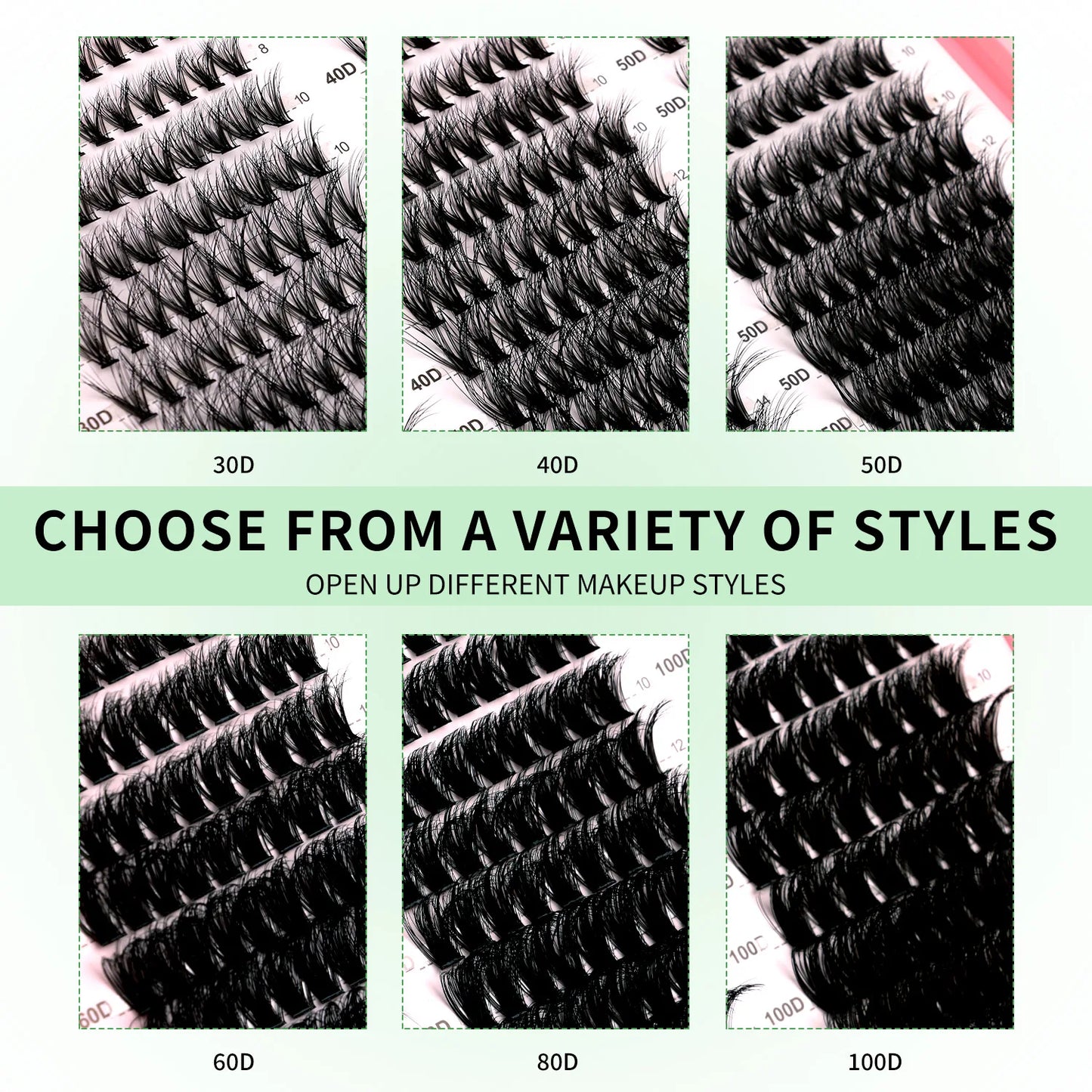 Kit de grappes de cils – Plateau mixte complet pour extensions de cils individuels, avec colle, scellant et pinceaux pour application