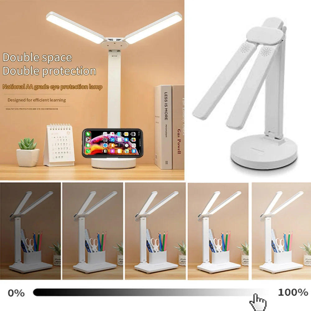 LED Desk Lamp with Clock & Temperature Display – USB Rechargeable Touch Control Reading Light