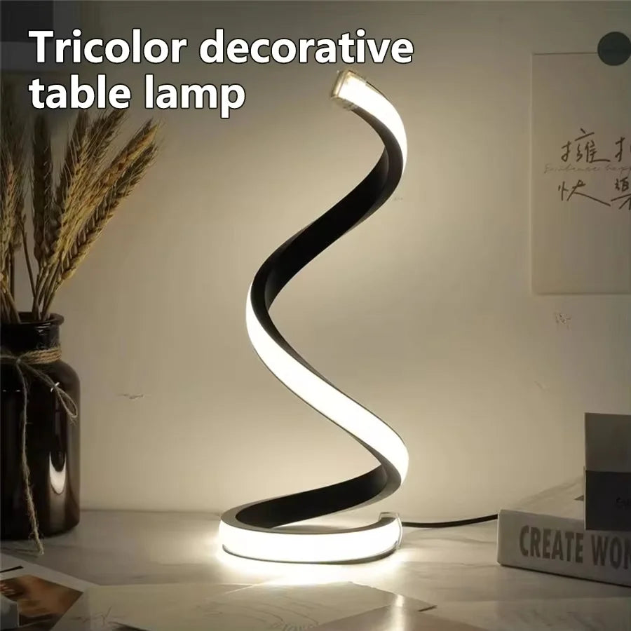 Modern Spiral LED Table Lamp – 3 Color Dimmable Night Light for Bedroom & Office