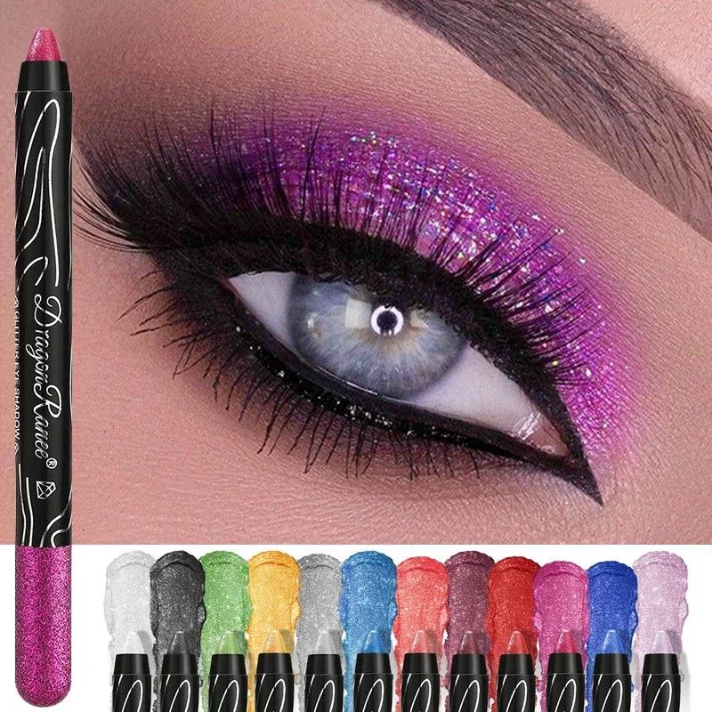 Crayon fard à paupières métallique violet, pailleté, liner soyeux, illuminateur, longue tenue, sticks or et bleu, crème maquillage yeux