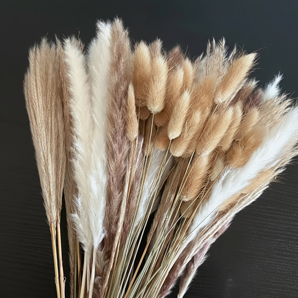 Natural Pampas Grass Bouquet – Boho Bunny Tail Dried Flower Décor