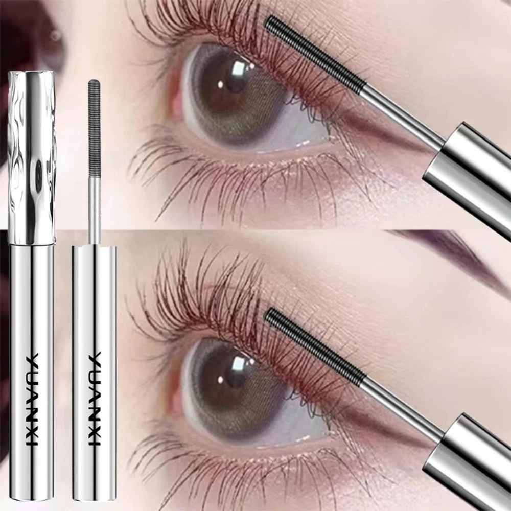 Mascara tube acier brosse spirale spéciale waterproof fibres de soie longue tenue recourbant cils durable